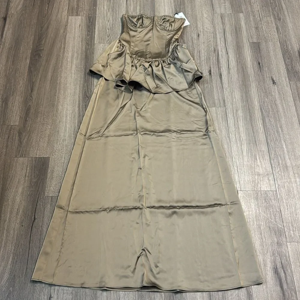 WeWoreWhat Strapless Corset Peplum Maxi Dress Brown 0 - Picture 7 of 10